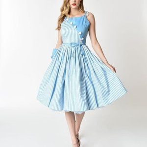 Unique Vintage Blue Hamilton Stripe Dress